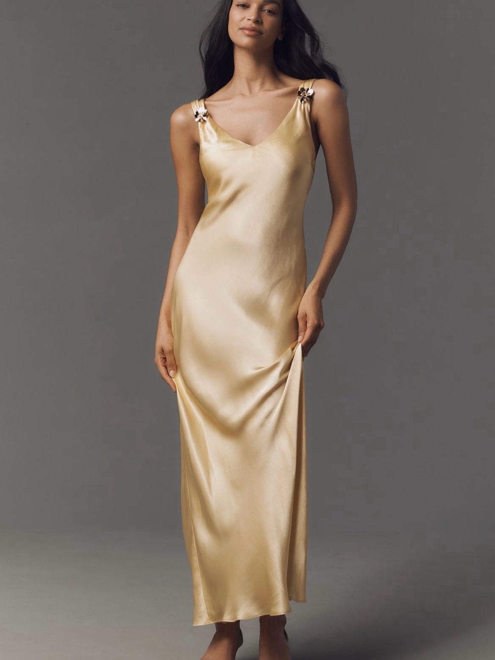 Anthropologie Sleeveless V-Neck Midi Slip Dress / Yellow / Size XL